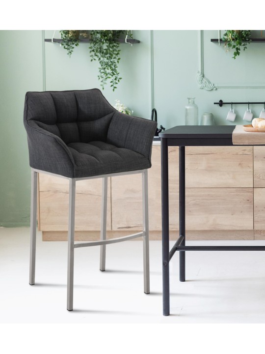 Banqueta alta tecido Damaso E com estrutura de 4 pés, cinza escuro