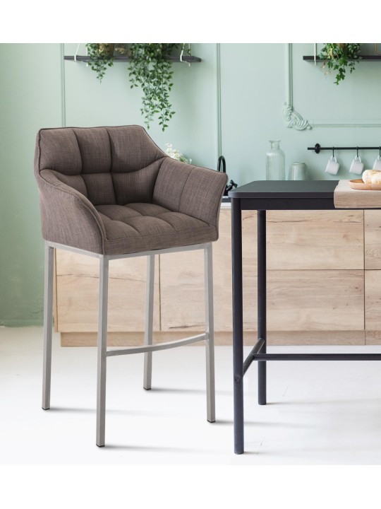 Banqueta alta tecido Damaso E com estrutura de 4 pés, cinza