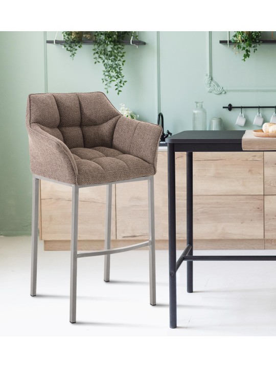 Banqueta alta tecido Damaso E com estrutura de 4 pés, castanho terra