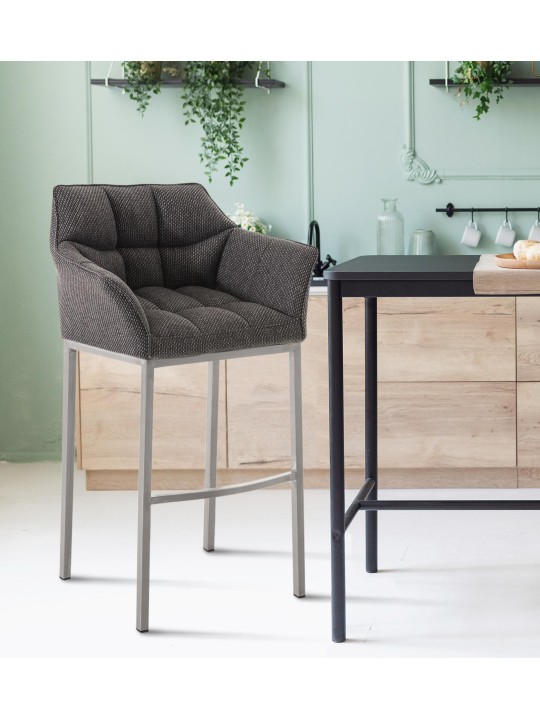 Banqueta alta tecido Damaso E com estrutura de 4 pés, cinza titânio