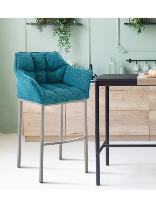Banqueta alta tecido Damaso E com estrutura de 4 pés, turquesa