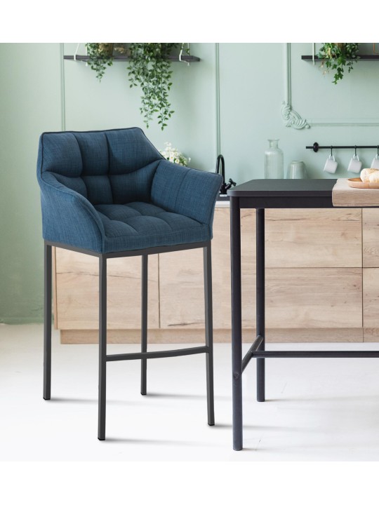 Banqueta alta tecido Damaso B com estrutura de 4 pés, azul