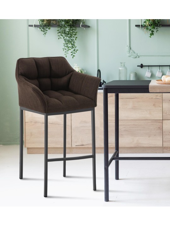 Banqueta alta tecido Damaso B com estrutura de 4 pés, castanho