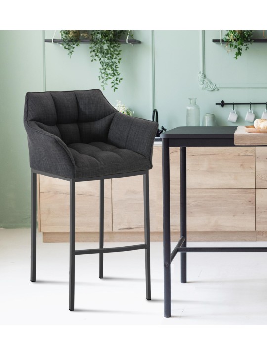 Banqueta alta tecido Damaso B com estrutura de 4 pés, cinza escuro