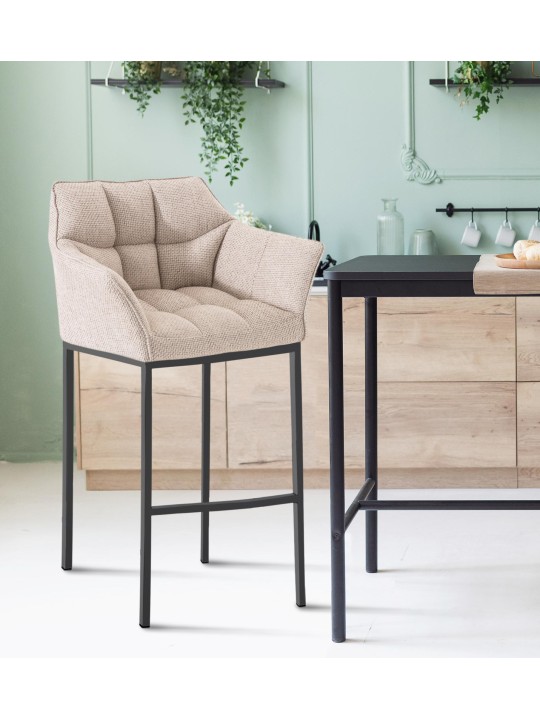 Banqueta alta tecido Damaso B com estrutura de 4 pés, marfim