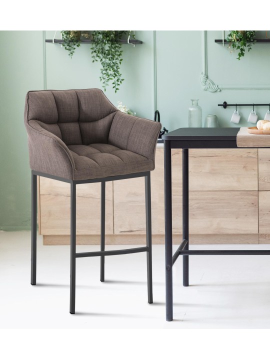 Banqueta alta tecido Damaso B com estrutura de 4 pés, cinza