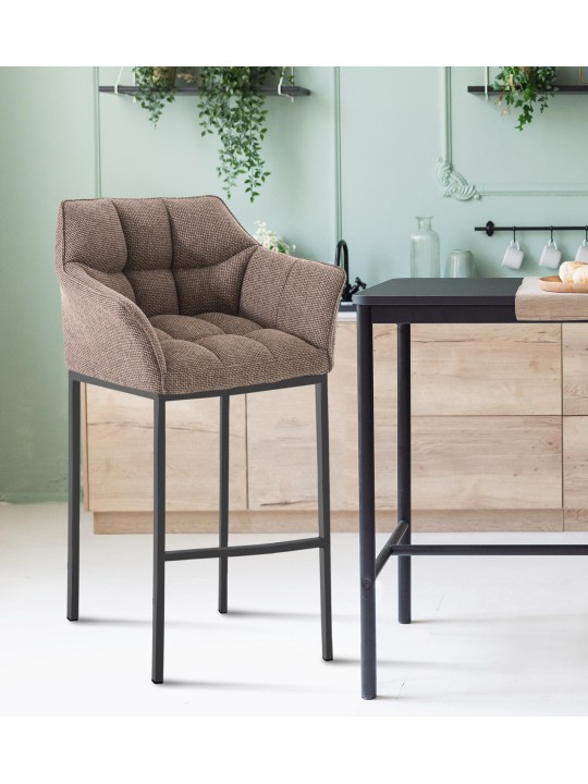 Banqueta alta tecido Damaso B com estrutura de 4 pés, castanho terra