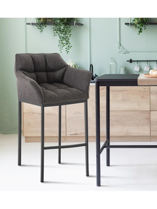 Banqueta alta tecido Damaso B com estrutura de 4 pés, cinza titânio