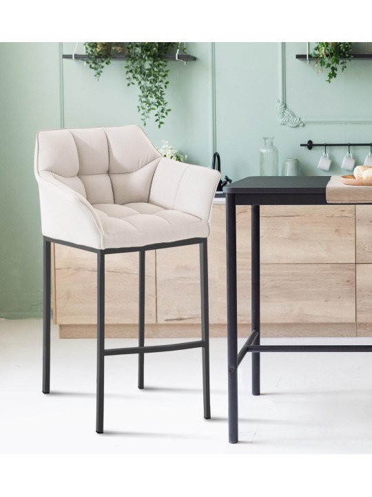 Banqueta alta tecido Damaso B com estrutura de 4 pés, branco