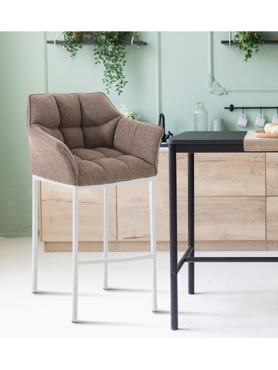 Banqueta alta tecido Damaso W com estrutura de 4 pés, castanho terra