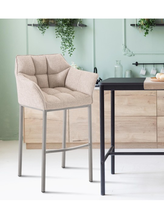 Banqueta alta tecido Damaso E com estrutura de 4 pés, marfim