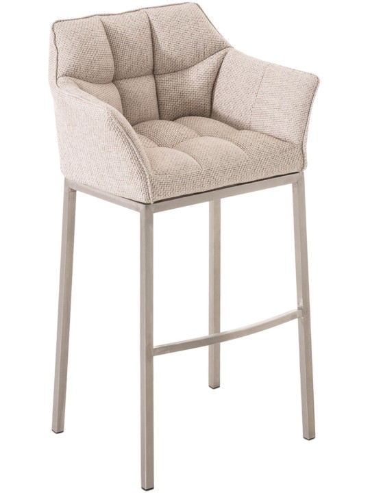 Banqueta alta tecido Damaso E com estrutura de 4 pés, marfim