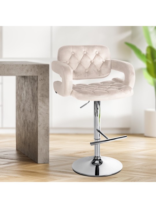 Banqueta alta Dublin veludo cromado, creme