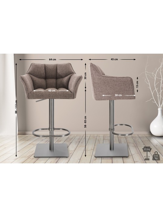 Banqueta alta tecido Damaso E, castanho terra