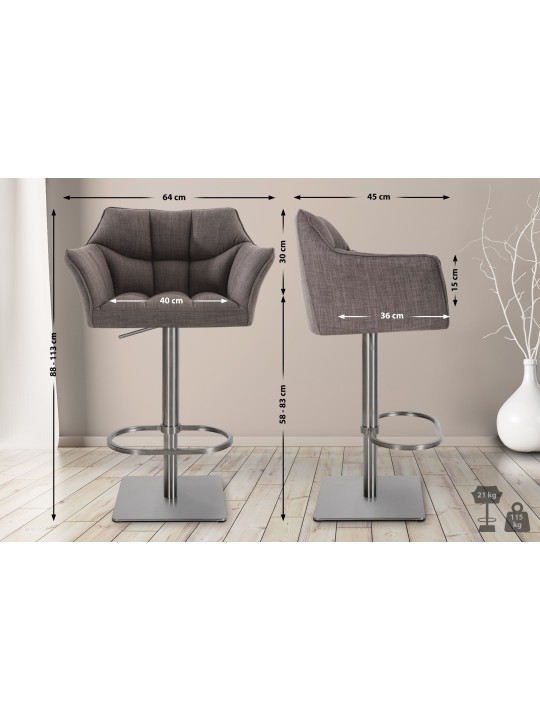 Banqueta alta tecido Damaso E, cinza