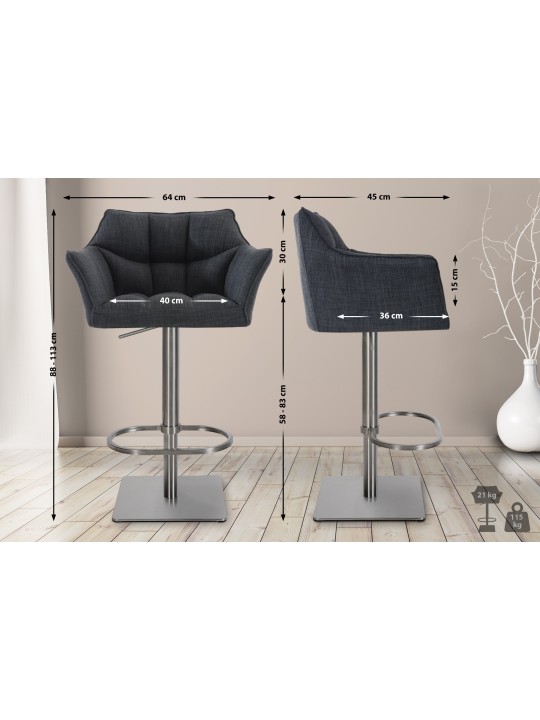 Banqueta alta tecido Damaso E, cinza escuro