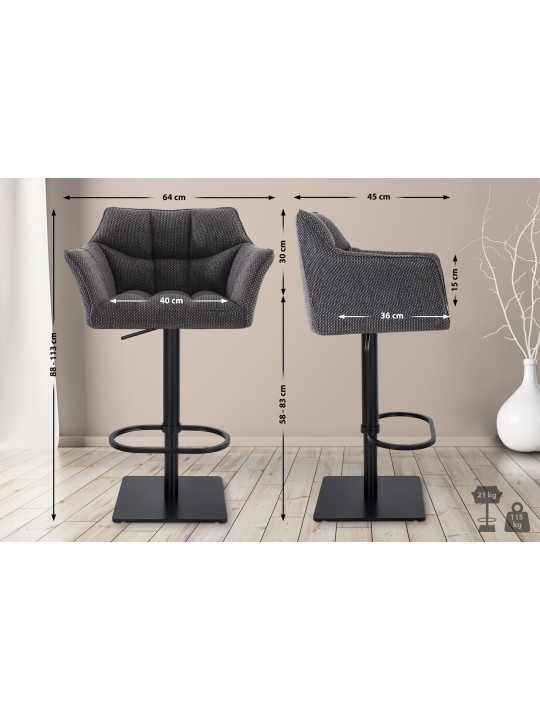 Banqueta alta tecido Damaso B, cinza titânio