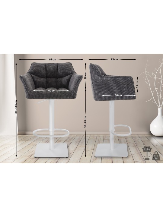 Banqueta alta tecido Damaso W, cinza titânio