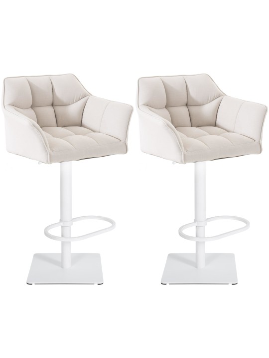 Conjunto de 2 bancos altos tecido Damaso, branco