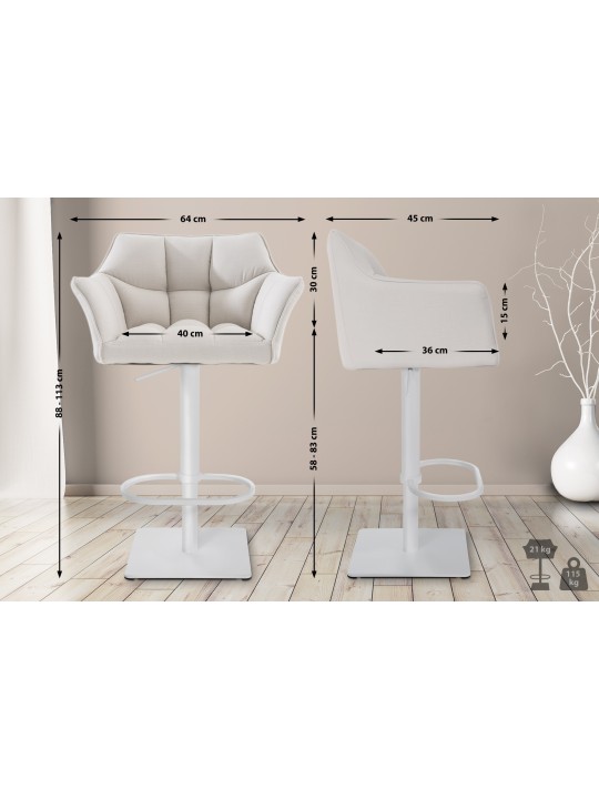 Conjunto de 2 bancos altos tecido Damaso, branco