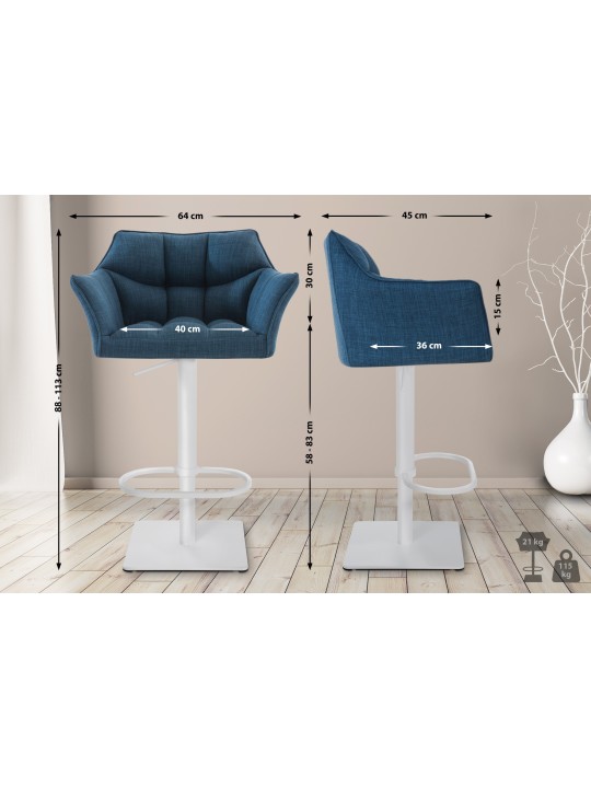 Conjunto de 2 bancos altos tecido Damaso, azul