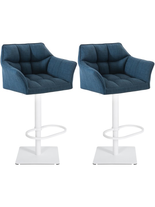 Conjunto de 2 bancos altos tecido Damaso, azul