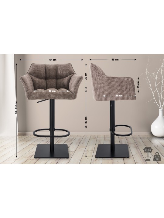 Conjunto de 2 bancos altos tecido Damaso, castanho terra