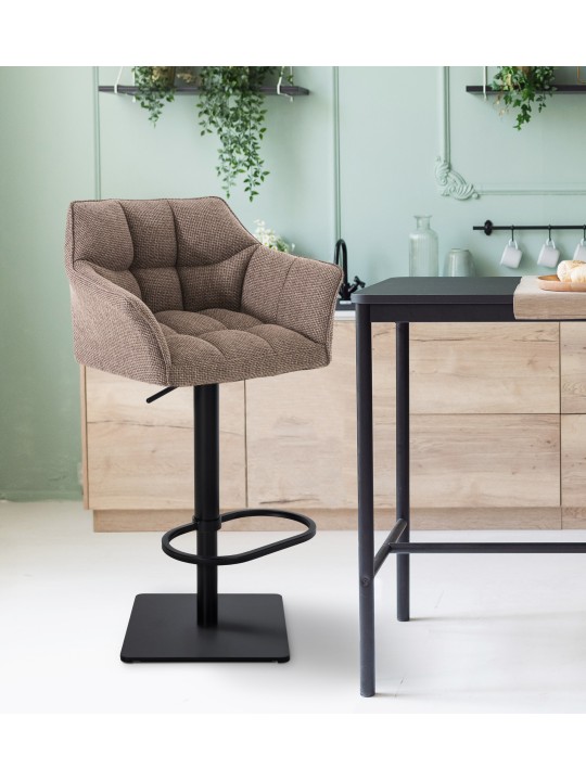 Conjunto de 2 bancos altos tecido Damaso, castanho terra