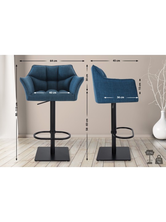 Conjunto de 2 bancos altos tecido Damaso, azul