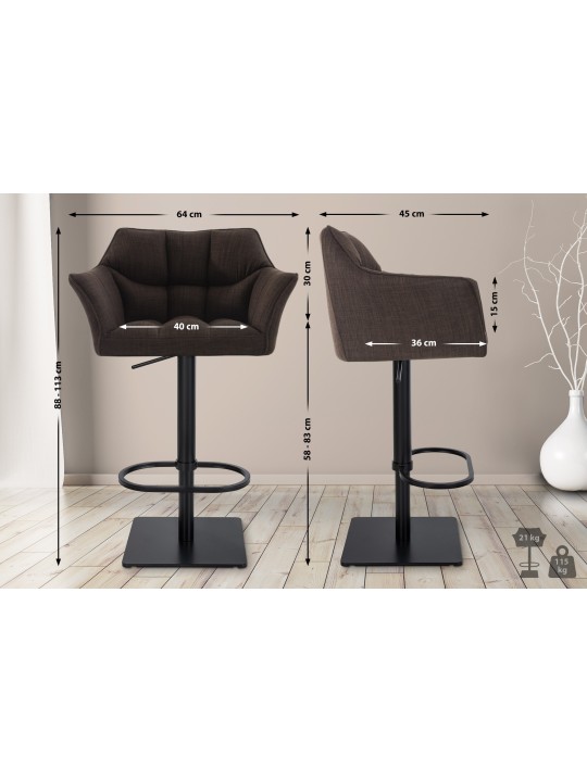 Conjunto de 2 bancos altos tecido Damaso, castanho