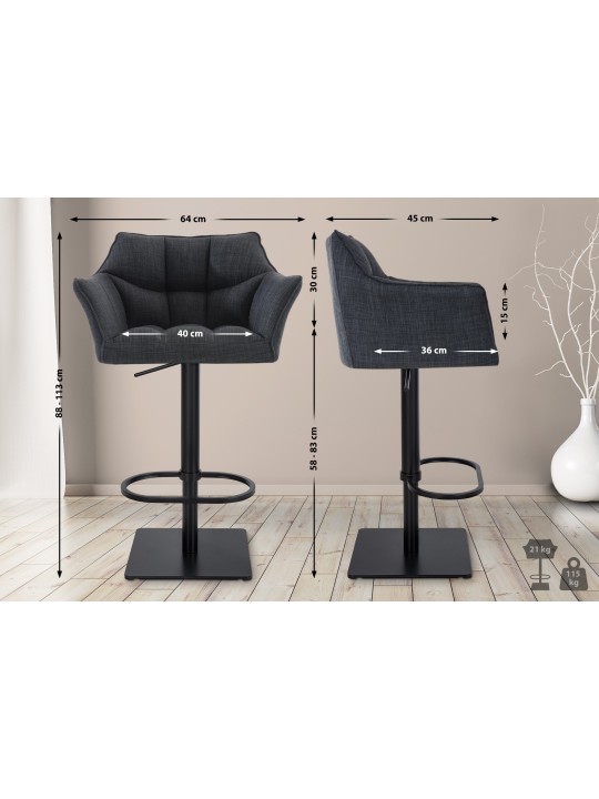 Conjunto de 2 bancos altos tecido Damaso, cinza escuro