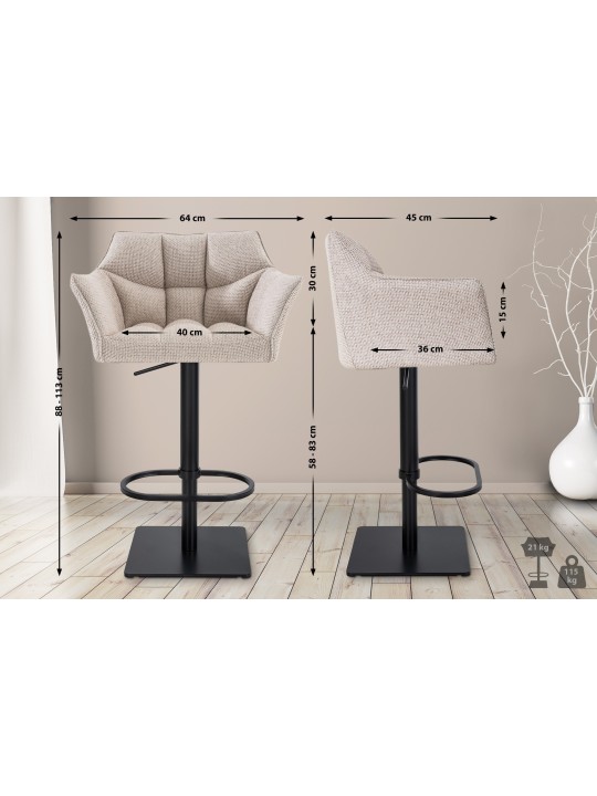 Conjunto de 2 bancos altos tecido Damaso, marfim