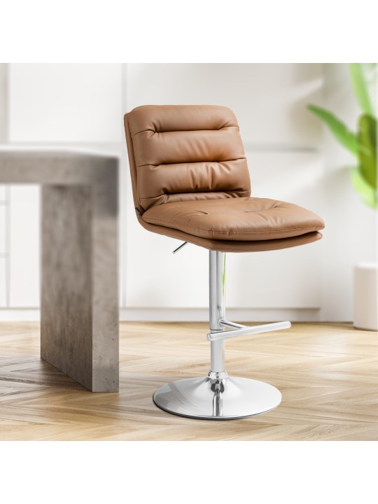 Banqueta alta Damar couro sintético cromado, castanho claro