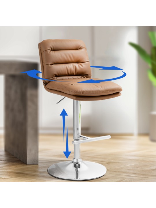 Banqueta alta Damar couro sintético cromado, castanho claro