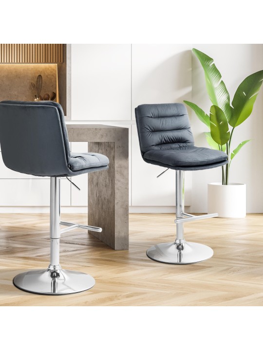 Banqueta alta Damar veludo cromado, cinza escuro