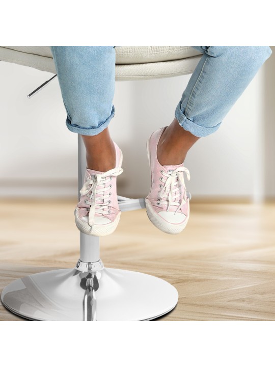 Banqueta alta Damar tecido cromado, creme