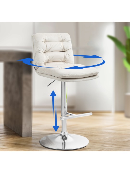 Conjunto de 2 bancos altos Damar veludo cromado, creme