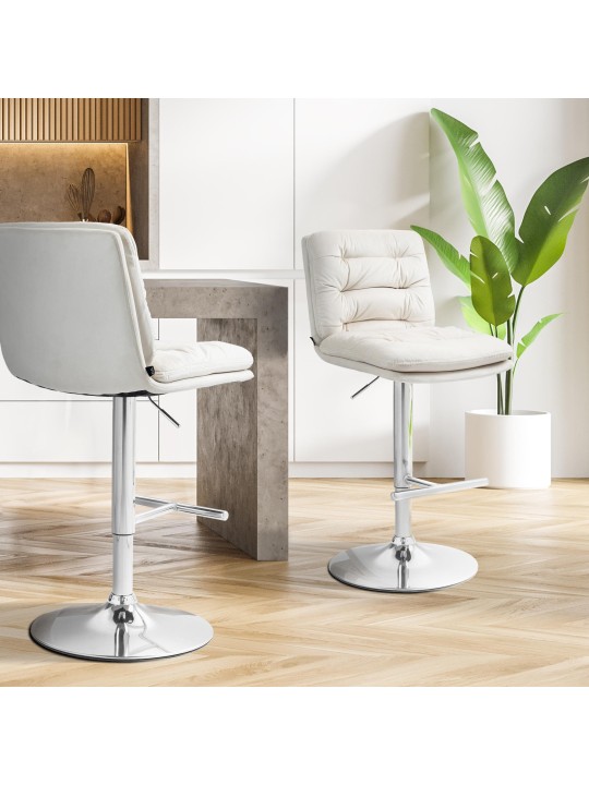 Conjunto de 2 bancos altos Damar veludo cromado, creme