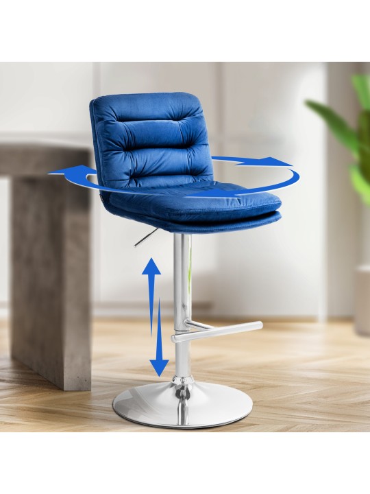 Conjunto de 2 bancos altos Damar veludo cromado, azul Conjunto de 2 bancos altos Damar veludo cromado, azul