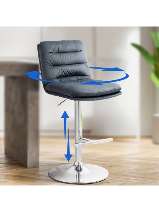 Conjunto de 2 bancos altos Damar veludo cromado, cinza escuro