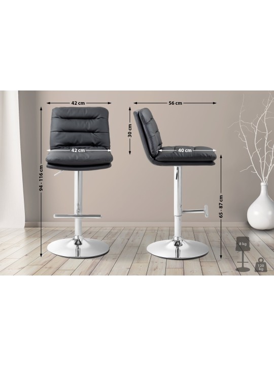 Conjunto de 2 bancos altos Damar em pele sintética cromada, preto Conjunto de 2 bancos altos Damar em pele sintética cromada, preto