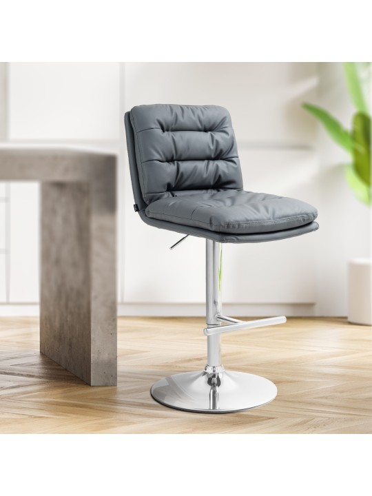 Conjunto de 2 bancos altos Damar em pele sintética cromada, cinza