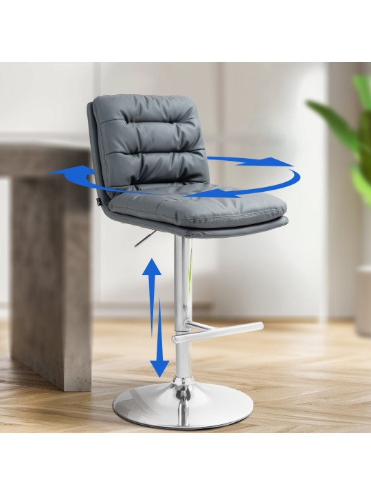 Conjunto de 2 bancos altos Damar em pele sintética cromada, cinza