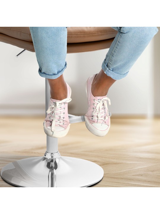 Conjunto de 2 bancos altos Damar em pele sintética cromada, castanho claro Conjunto de 2 bancos altos Damar em pele sintética cromada, castanho claro