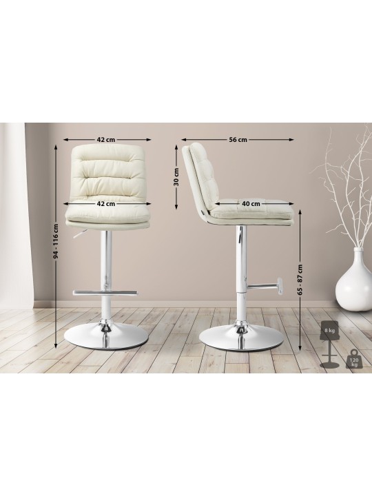Conjunto de 2 bancos altos em tecido Damar cromado, creme