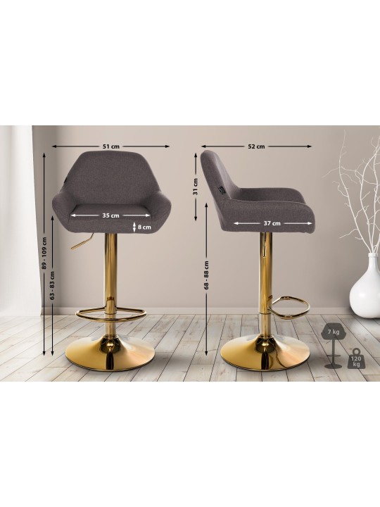 Conjunto de 2 bancos altos tecido Braga dourado, cinza escuro