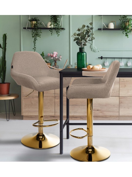 Conjunto de 2 bancos altos tecido Braga dourado, taupe