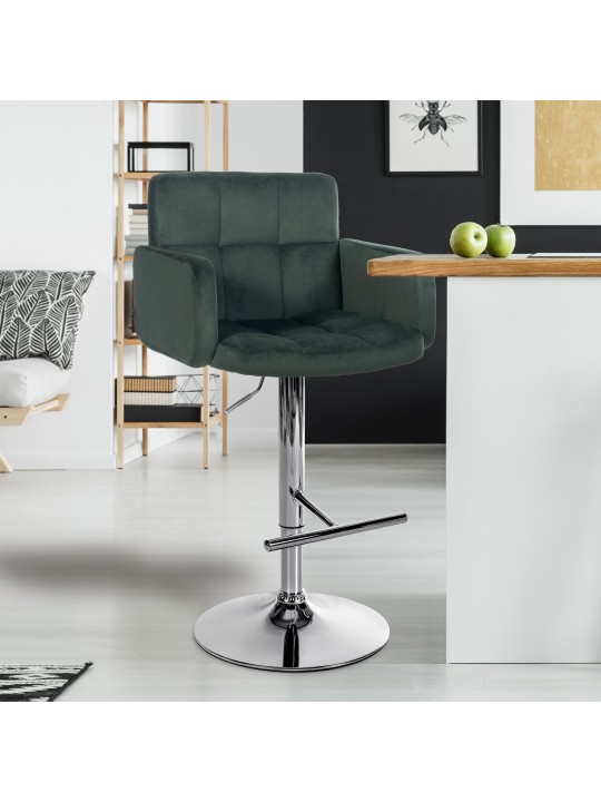 Banco de bar Los Angeles Velvet Chrome, verde escuro