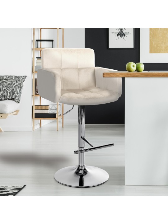 Banco de bar Los Angeles Velvet Chrome, creme