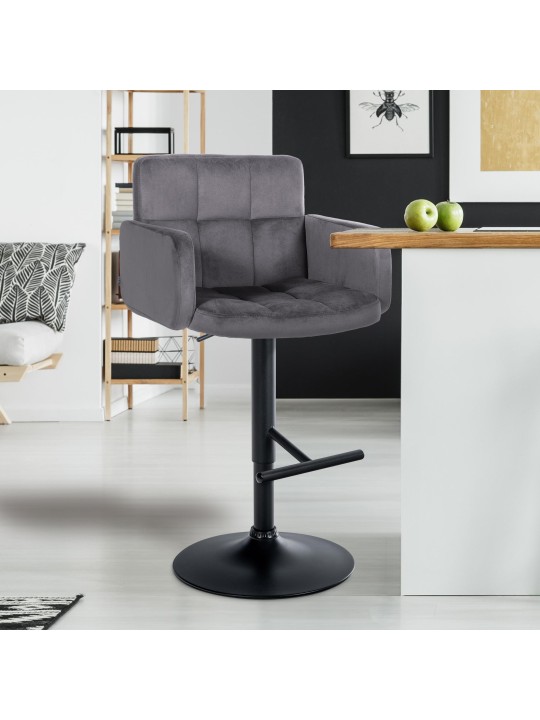 Banqueta alta de veludo Los Angeles, cinza escuro